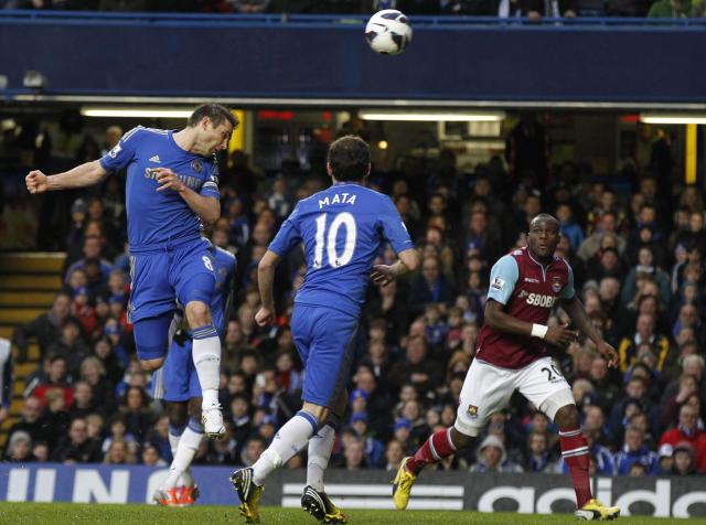 Frank Lampard opens the scoring by heading in his 200th Chelsea career goal.